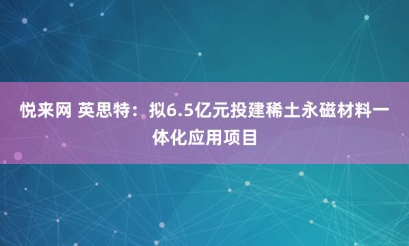 悦来网 英思特：拟6.5亿元投建稀土永磁材料一体化应用项目